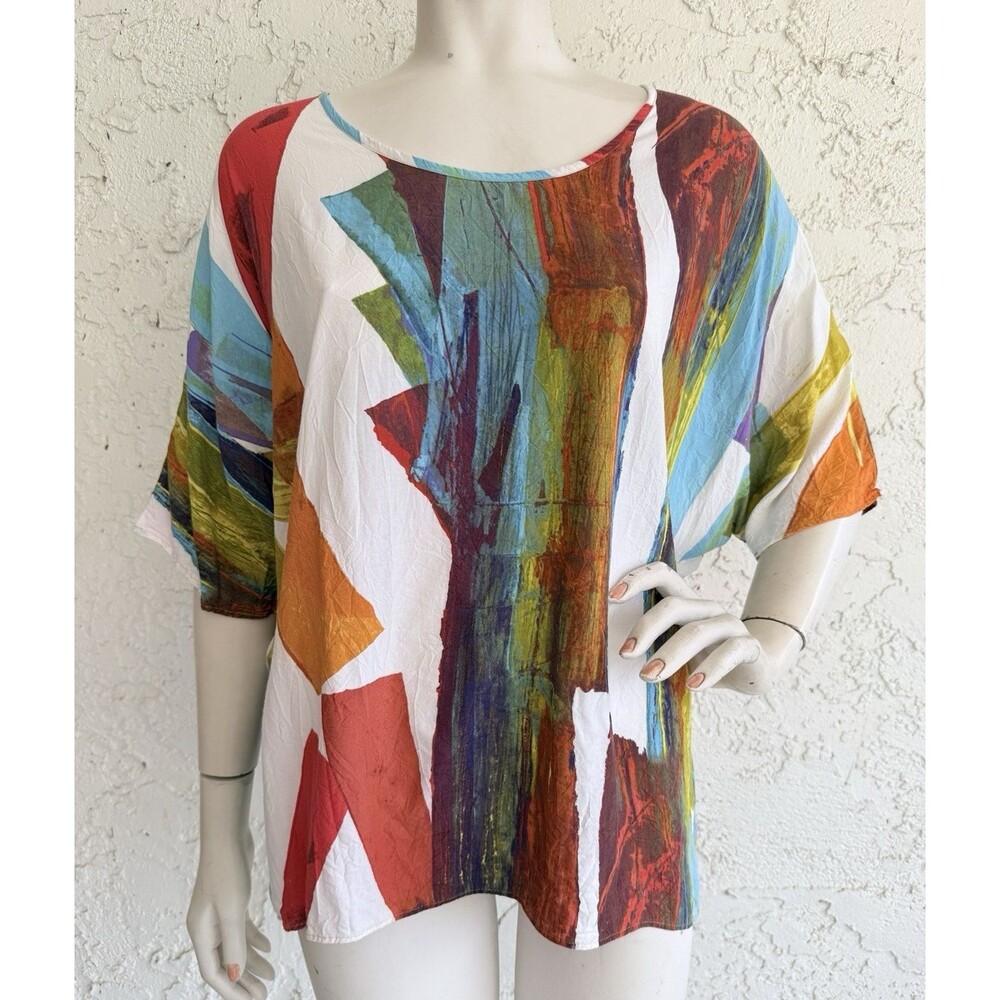 JAMS WORLD Hawaii Top Multi Color Aloha Rayon Womens Tunic Size S